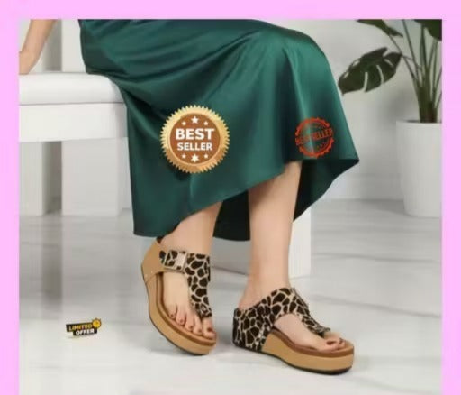 LUVENZ Women's BEIGE Printed Platform Heel Sandals | Stylish Slip-On Footwear