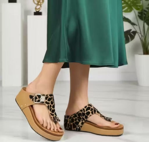 LUVENZ Women's BEIGE Printed Platform Heel Sandals | Stylish Slip-On Footwear