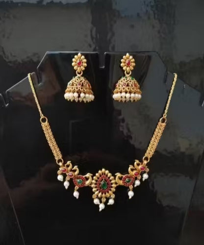 Elegant Temple Necklace Set with Jhumka Earrings
