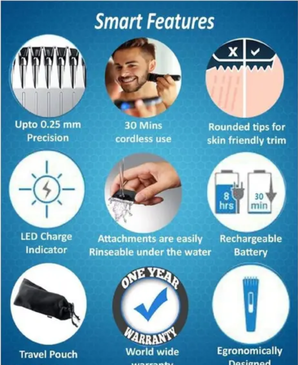 Beard &amp; Hair Trimmer AT 509 Trimmer Rechargeable Fully Waterproof Trimmer 90 min Runtime, Length Settings (Black, Yellow)